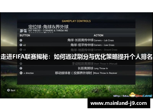 走进FIFA联赛揭秘：如何通过刷分与优化策略提升个人排名