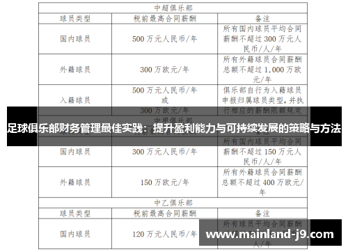 足球俱乐部财务管理最佳实践：提升盈利能力与可持续发展的策略与方法